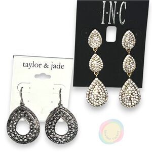 Lot of 2 Pairs NWT Teardrop Earrings INC Pave Drop & Taylor & Jade Boho Silver